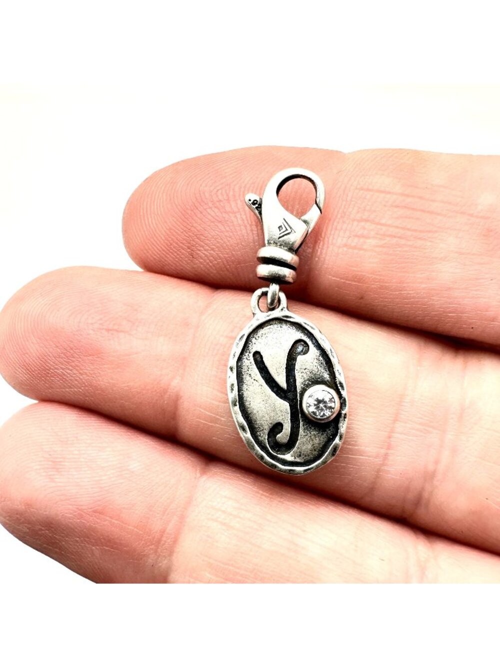 Silpada Womens Charm Sterling Silver Crystal Initial "Y"